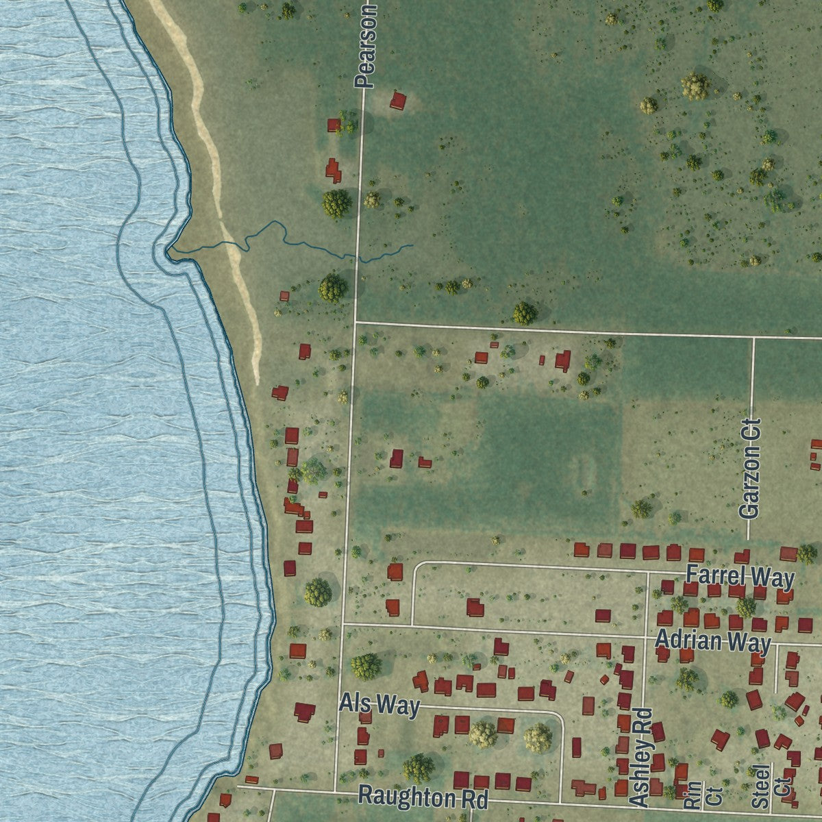 Close-up of the map of Garcon Point, Florida print showing street and building detail