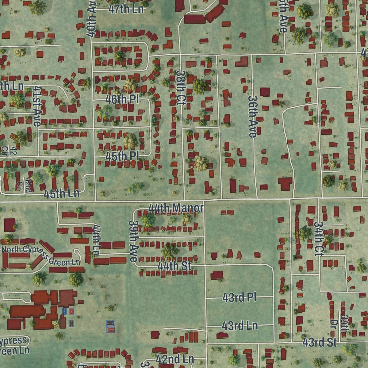 Close-up of the map of Gifford, Florida print showing street and building detail