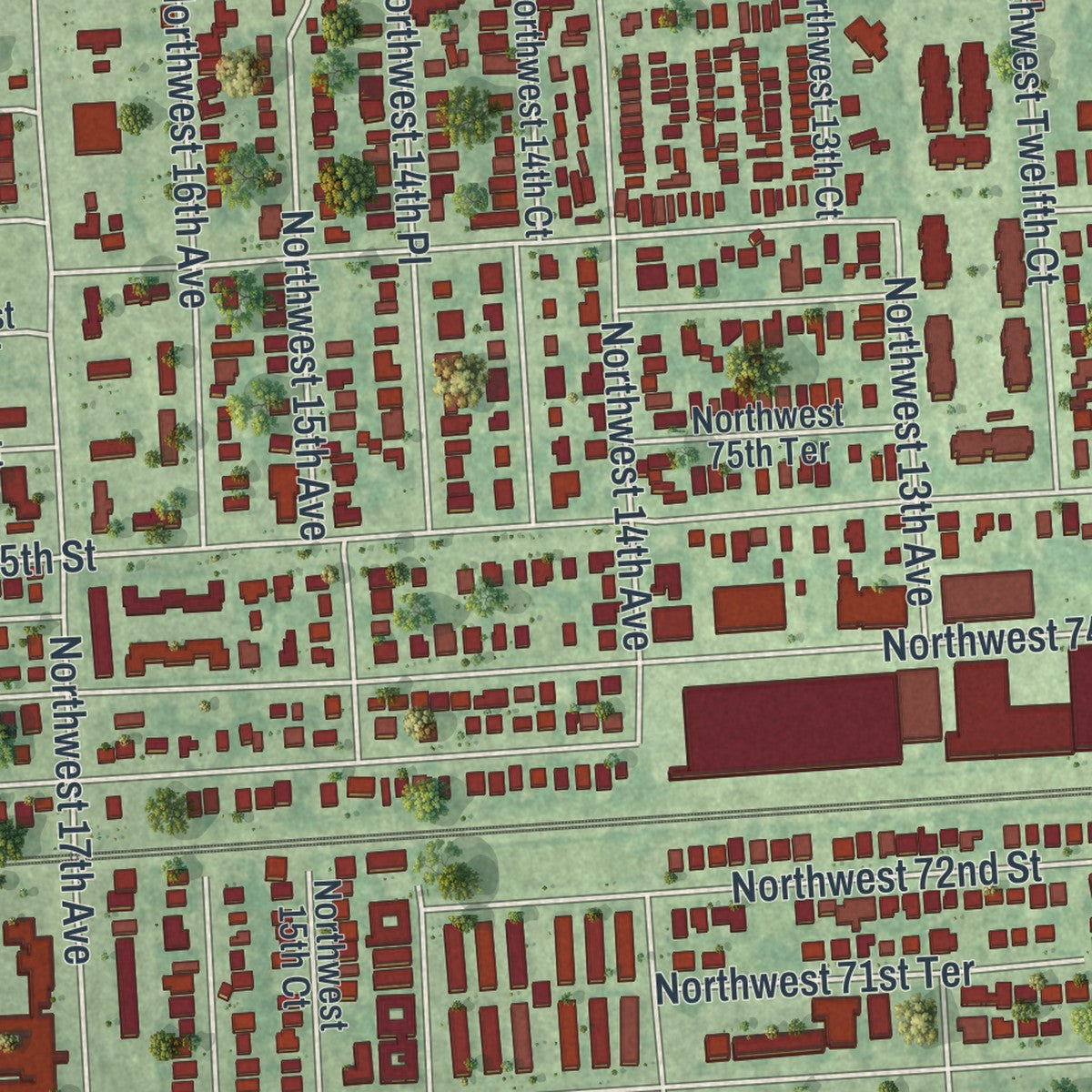 Close-up of the map of Gladeview, Florida print showing street and building detail
