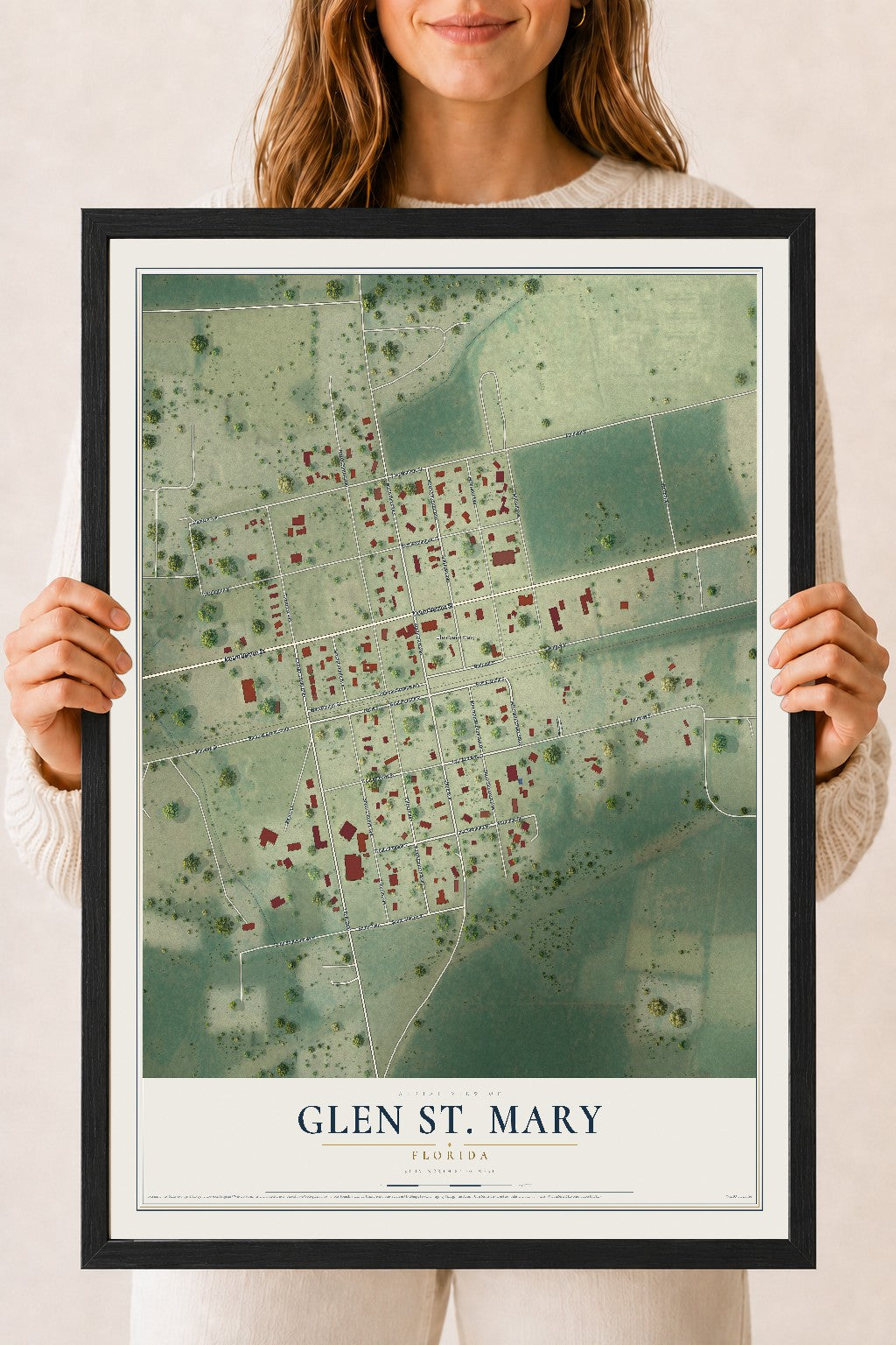 Glen St. Mary, Florida map print, 18" x 24" W/ Black Ayous Wood Frame mockup