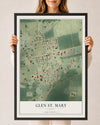 Map of Glen St. Mary, Florida, 24 x 36 inch print in a black wood frame