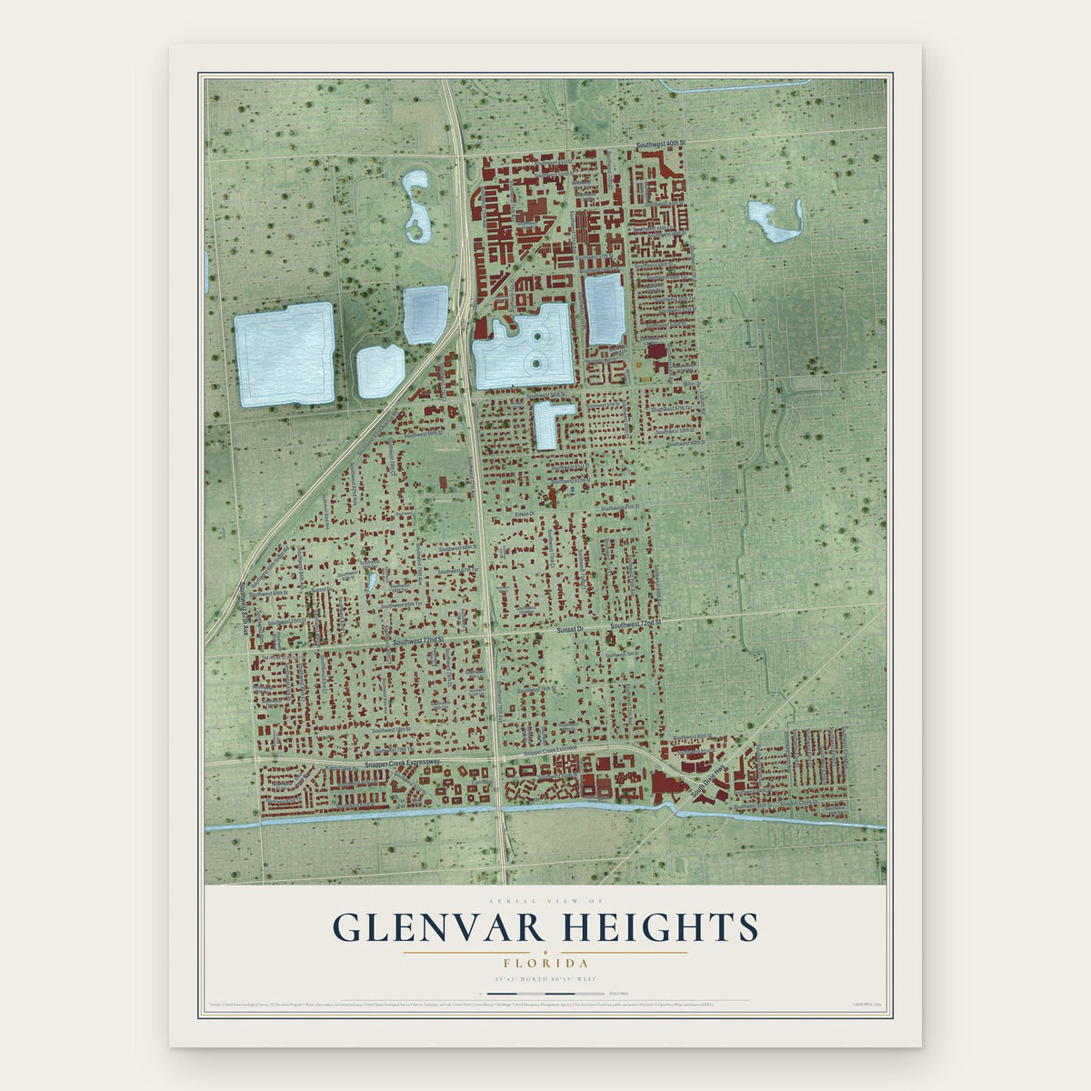 Glenvar Heights, Florida map print, the full design
