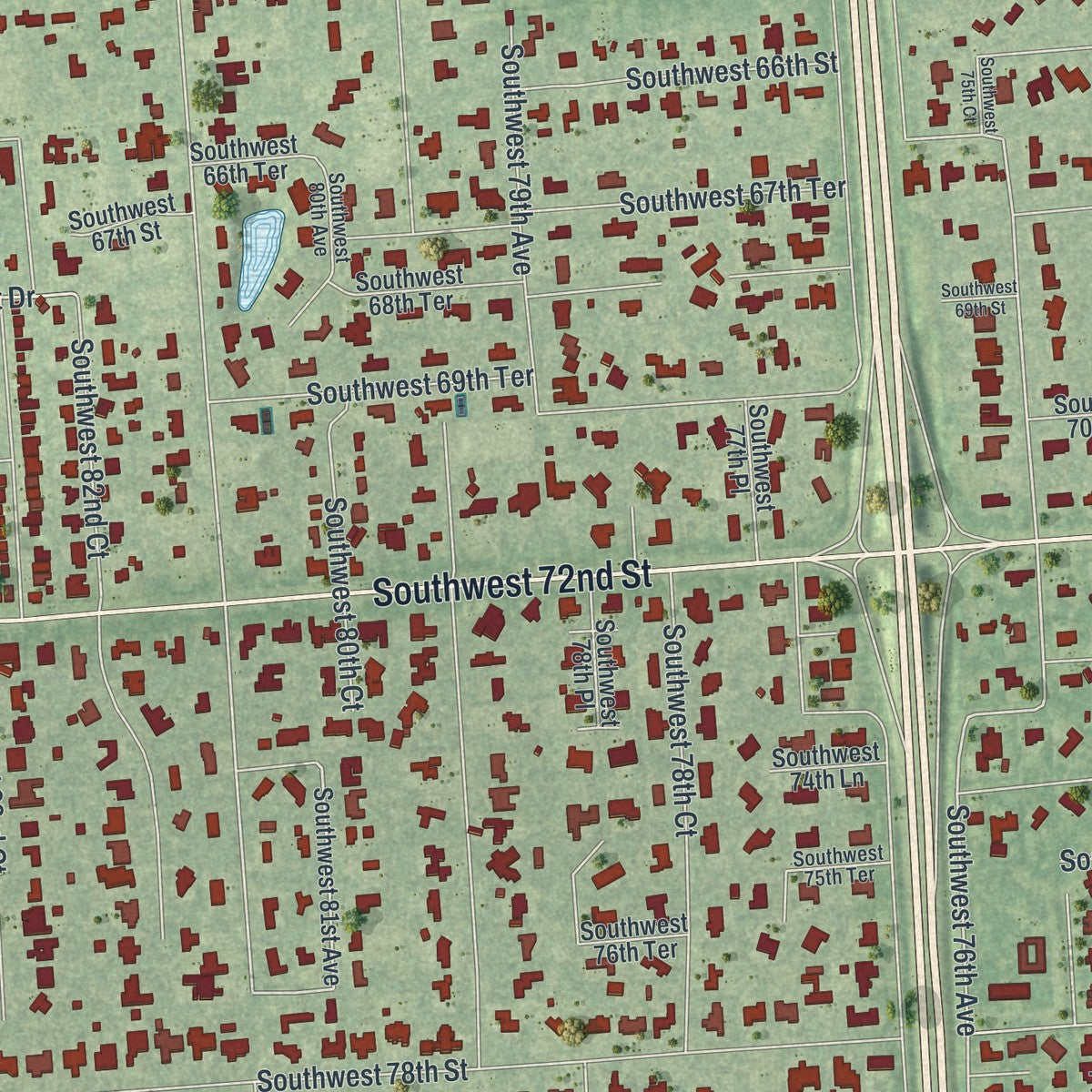 Close-up of the map of Glenvar Heights, Florida print showing street and building detail