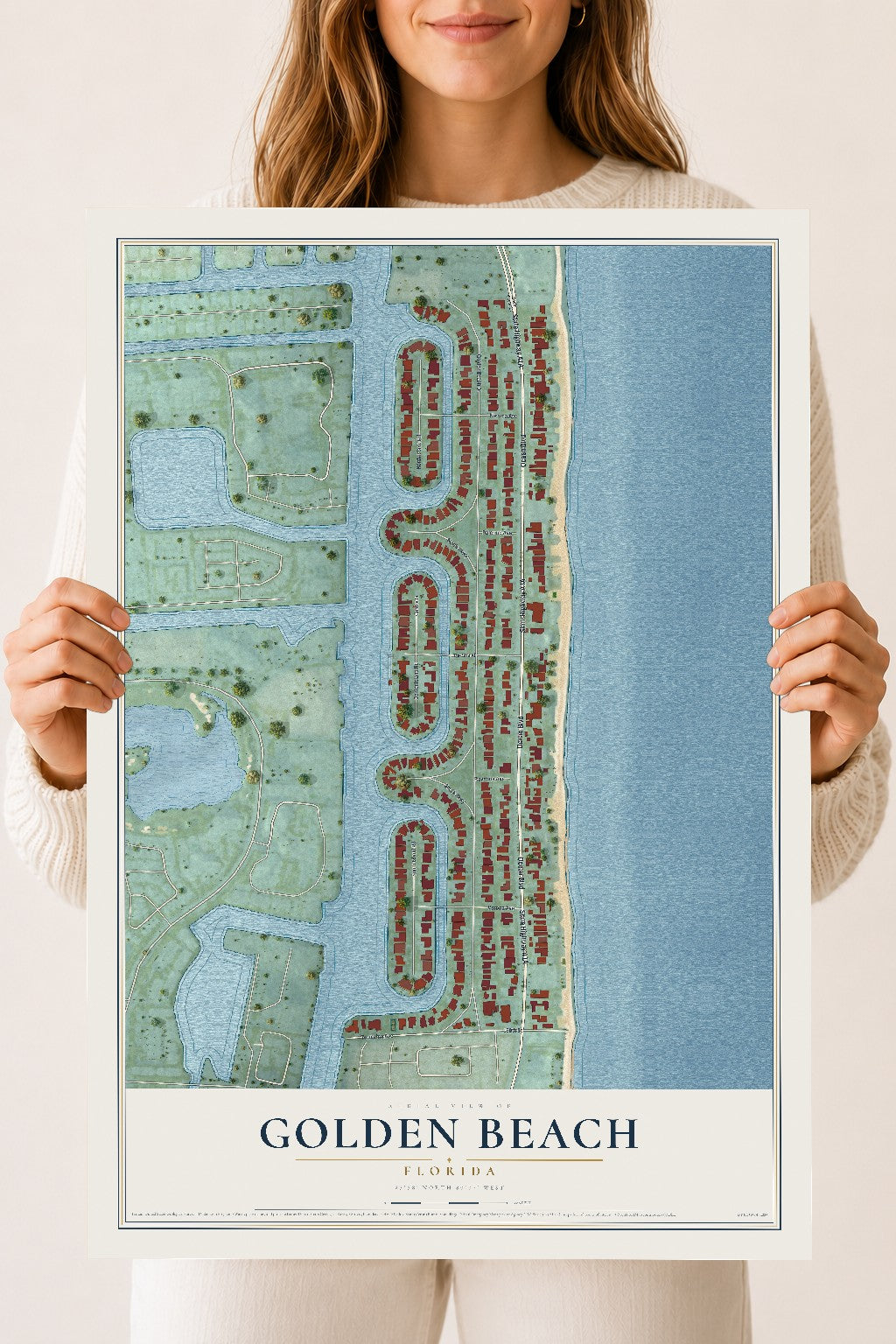 Golden Beach, Florida map print, 18" x 24" Archival Matte Print mockup