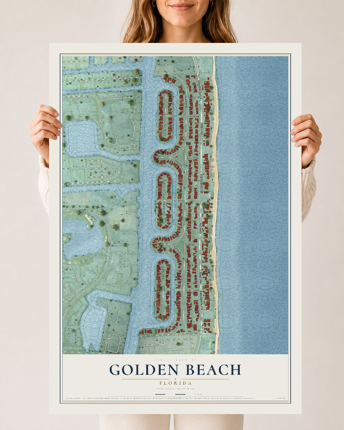 Golden Beach, Florida map print, 24" x 36" Archival Matte Print mockup