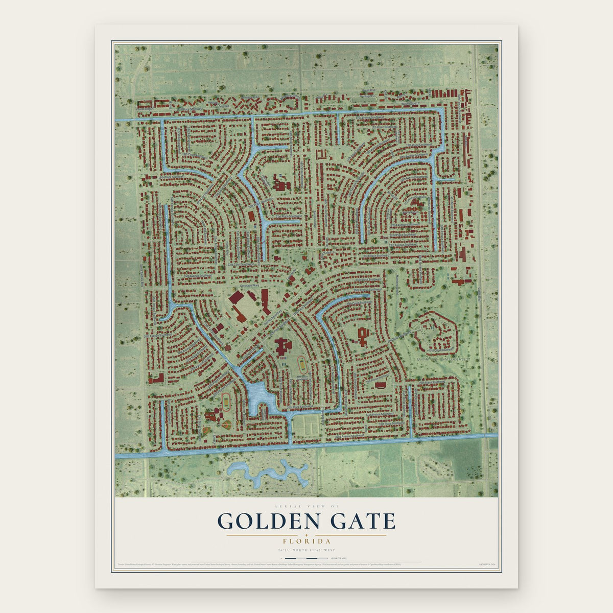 Golden Gate, Florida map print, the full design