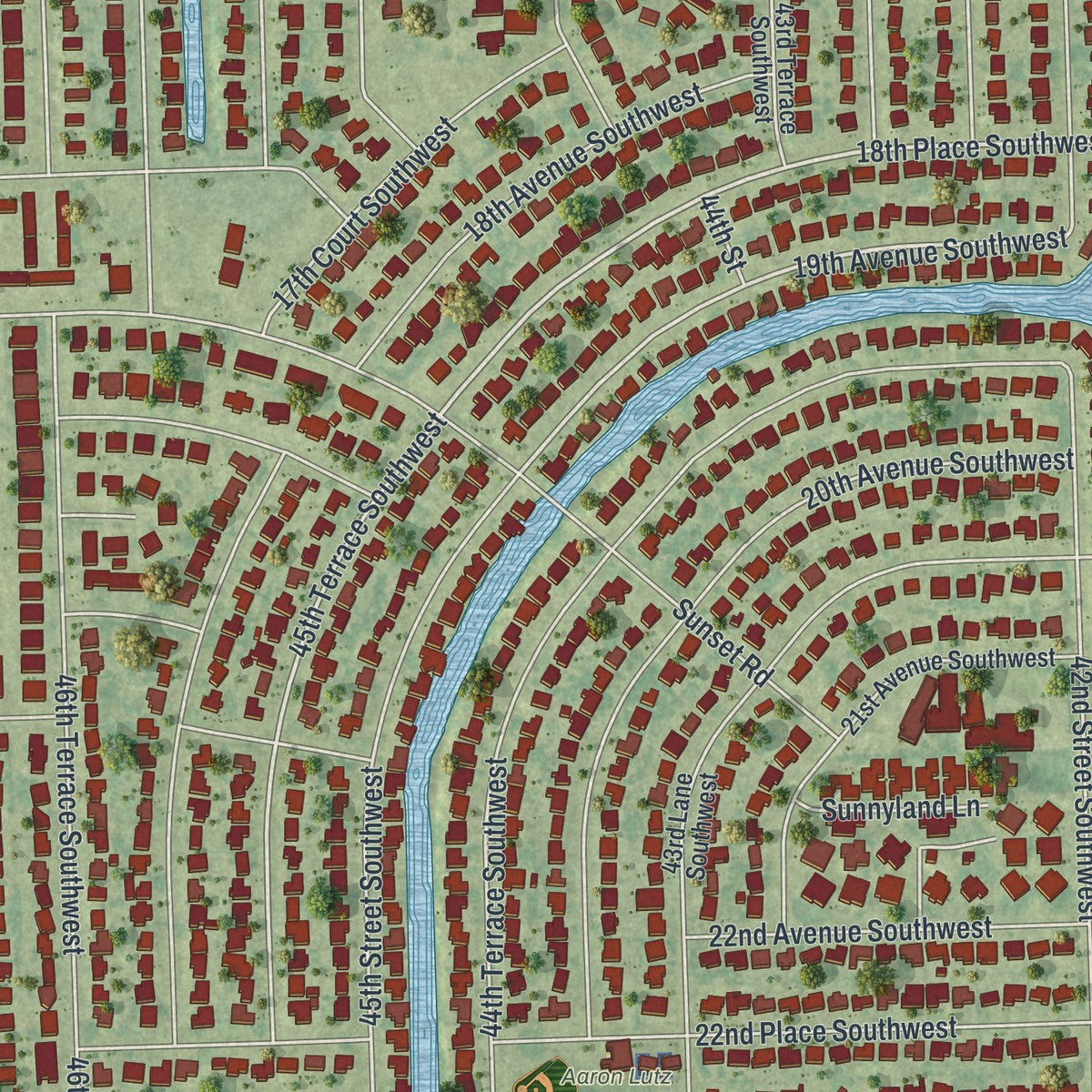 Close-up of the map of Golden Gate, Florida print showing street and building detail