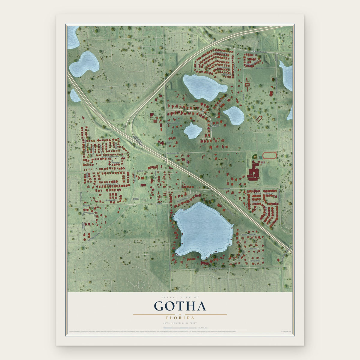 Gotha, Florida map print, the full design