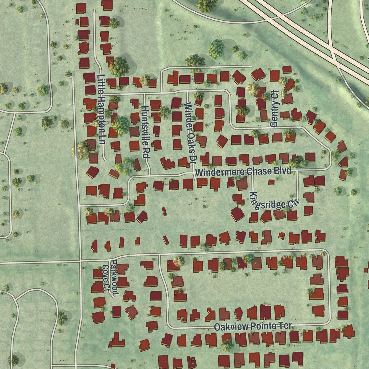 Close-up of the map of Gotha, Florida print showing street and building detail