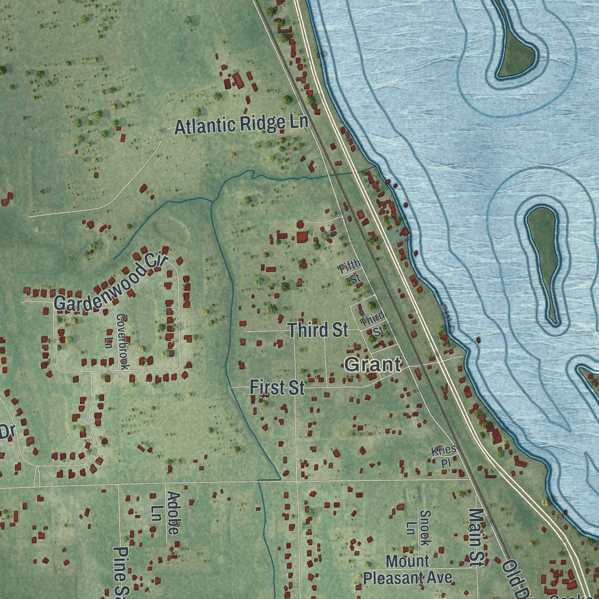 Close-up 1 of the Grant-Valkaria, Florida map artwork