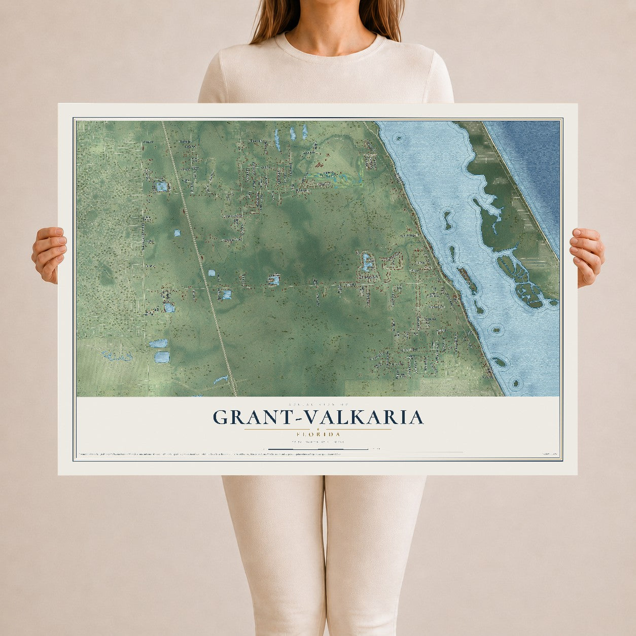 Grant-Valkaria, Florida map print, 24" x 36" Archival Matte Print mockup