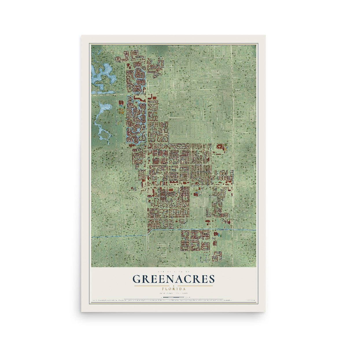 Greenacres, Florida map print, 12" x 18" Archival Matte Print mockup