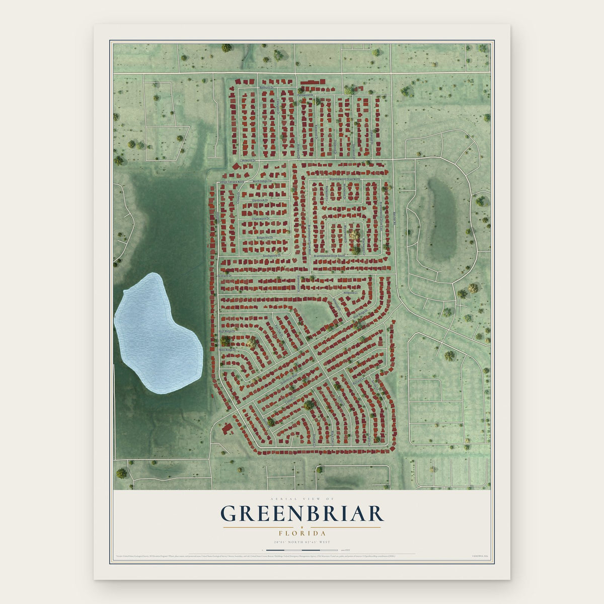 Greenbriar, Florida map print, the full design