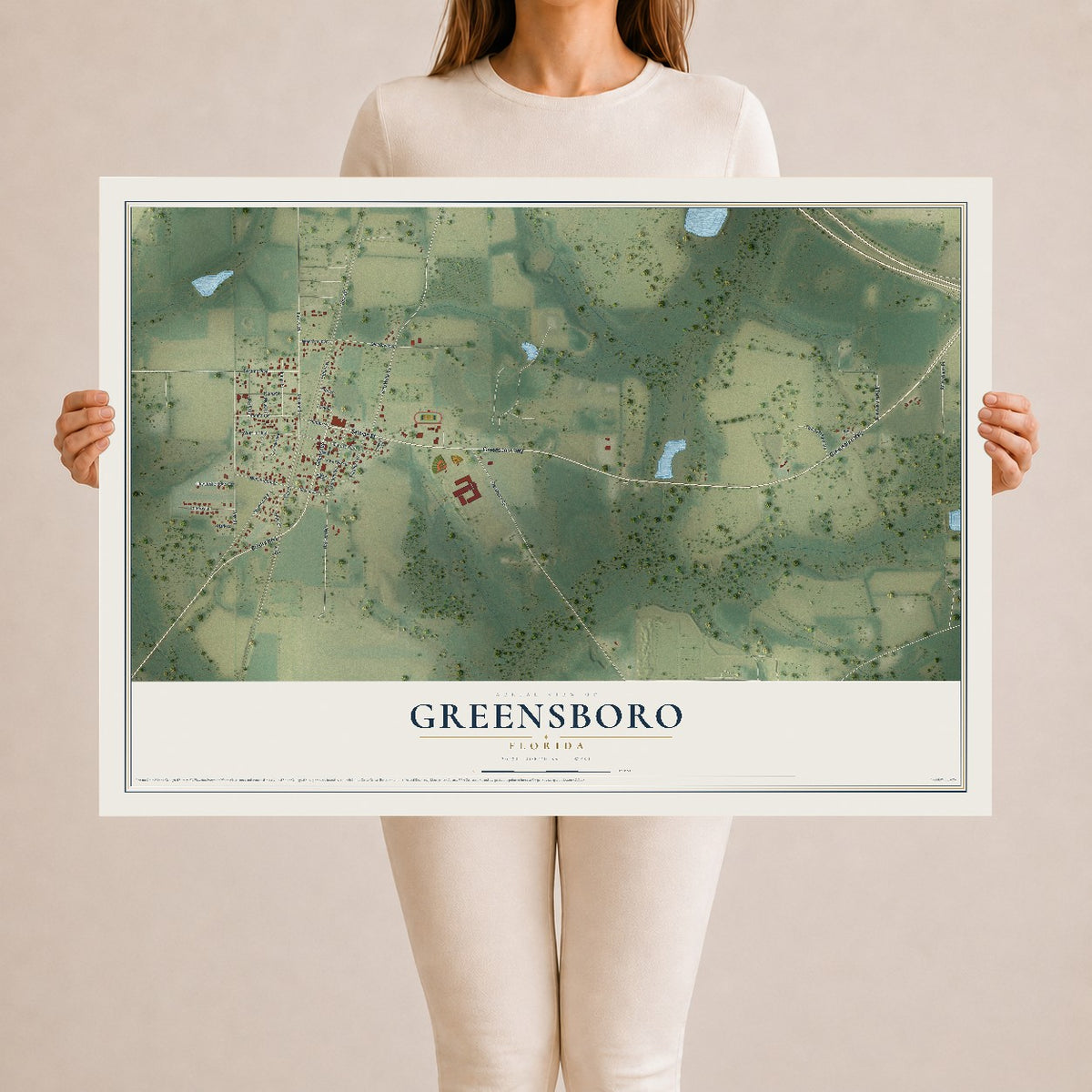 Greensboro, Florida map print, 24" x 36" Archival Matte Print mockup