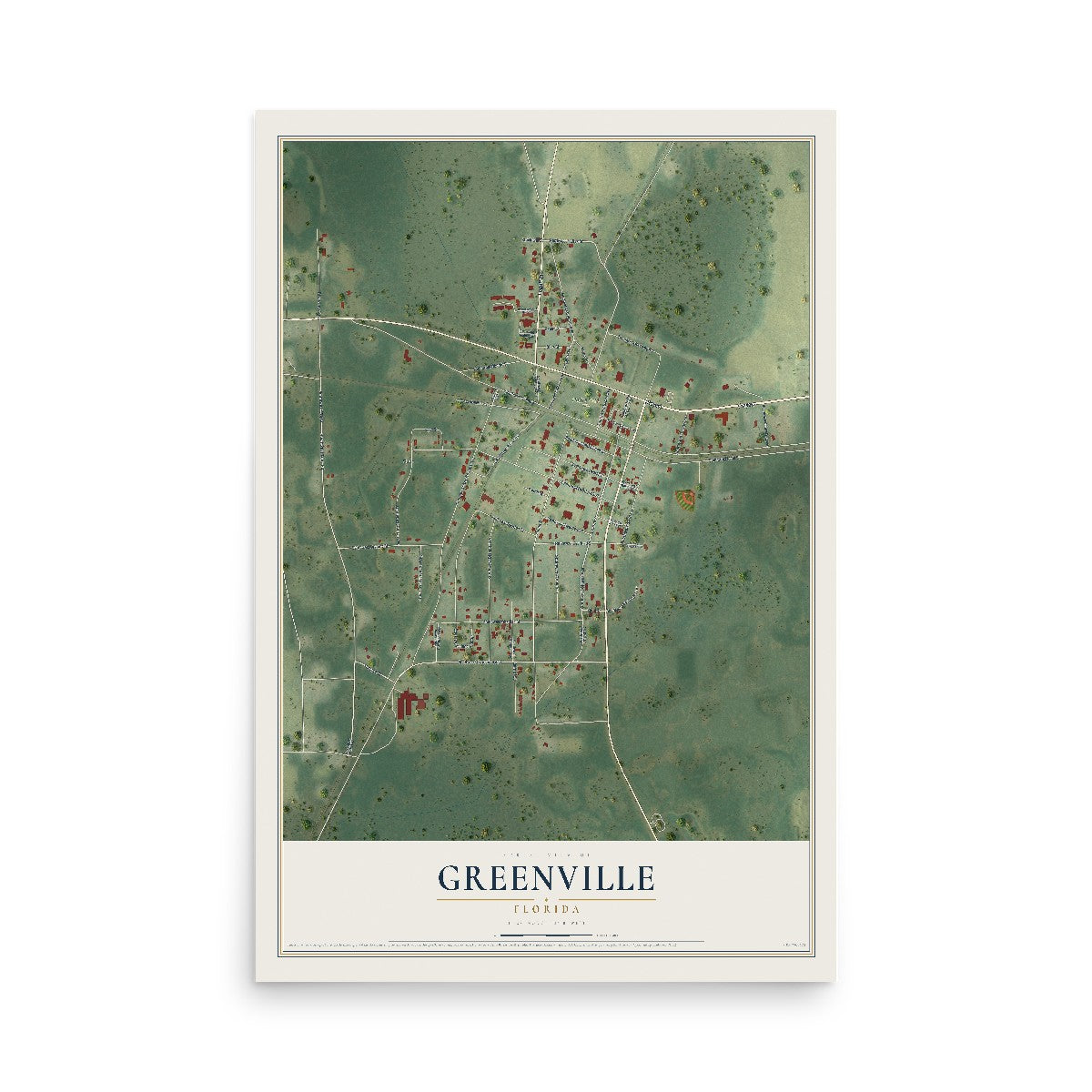 Greenville, Florida map print, 12" x 18" Archival Matte Print mockup