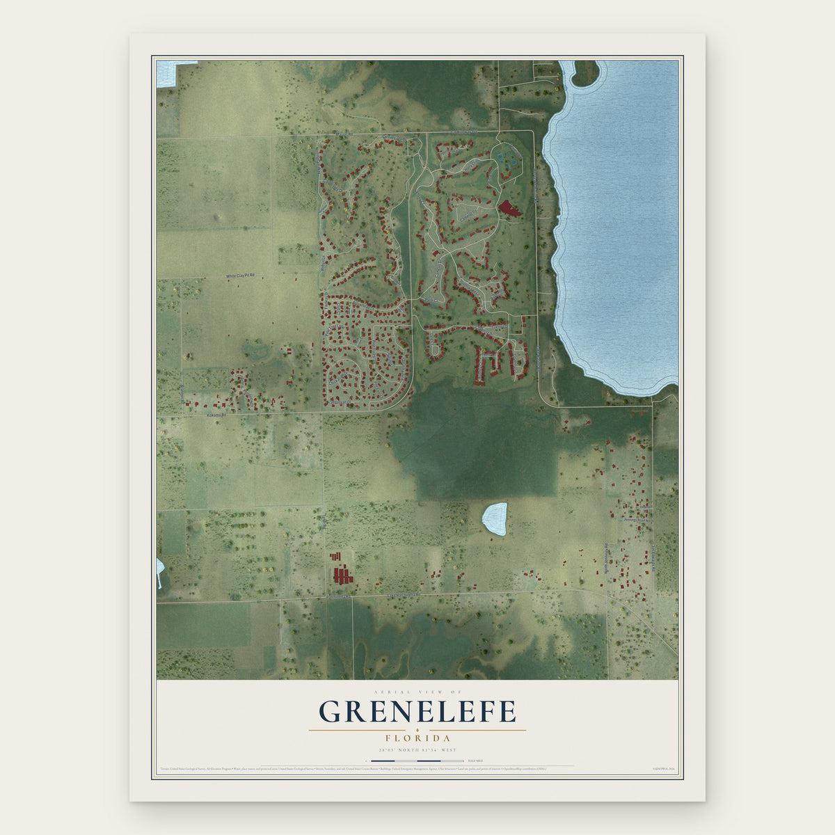 Grenelefe, Florida map print, the full design
