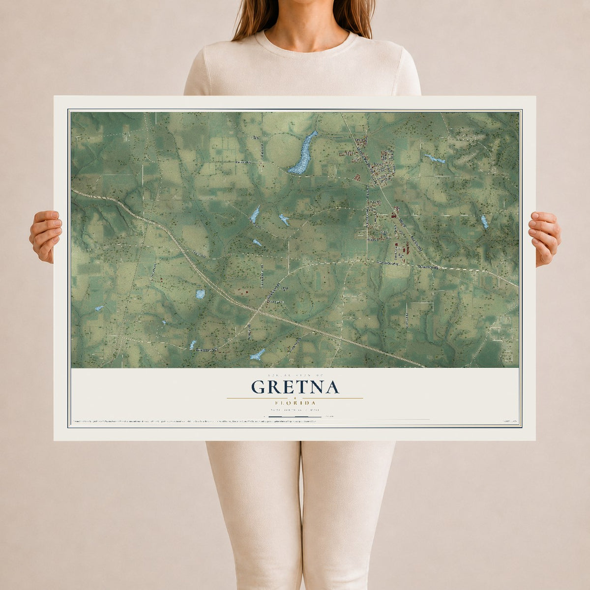 Gretna, Florida map print, 24" x 36" Archival Matte Print mockup