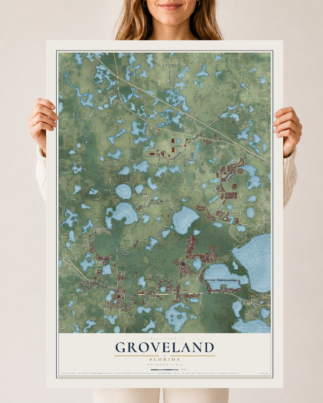 Groveland, Florida map print, 24" x 36" Archival Matte Print mockup