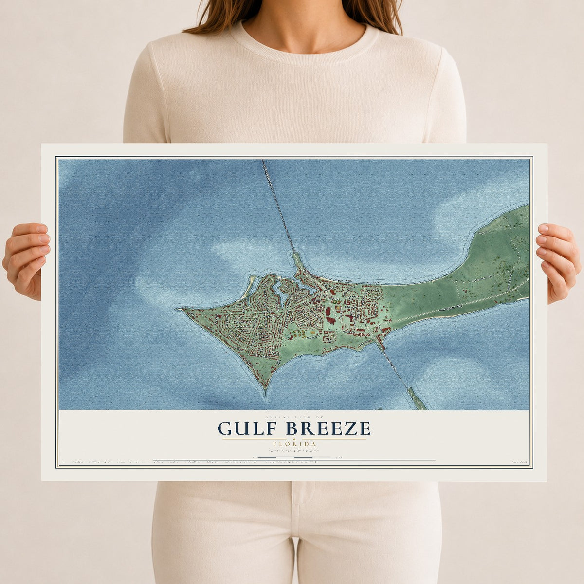 Gulf Breeze, Florida map print, 12" x 18" Archival Matte Print mockup