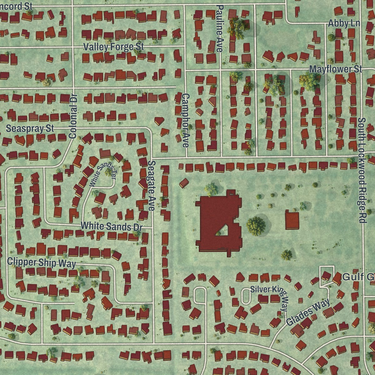 Close-up of the map of Gulf Gate, Florida print showing street and building detail