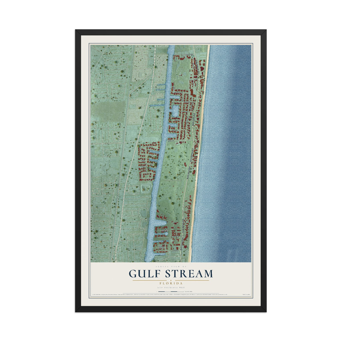 Gulf Stream, Florida map print, 12" x 18" W/ Black Ayous Wood Frame mockup