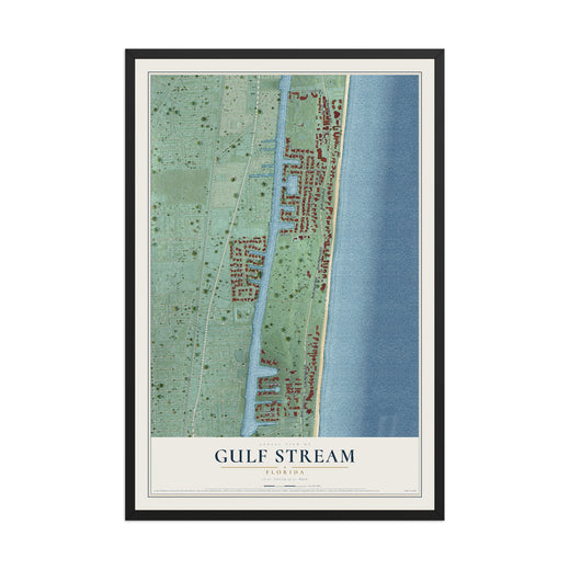 Map of Gulf Stream, Florida, 12 x 18 inch print in a black wood frame