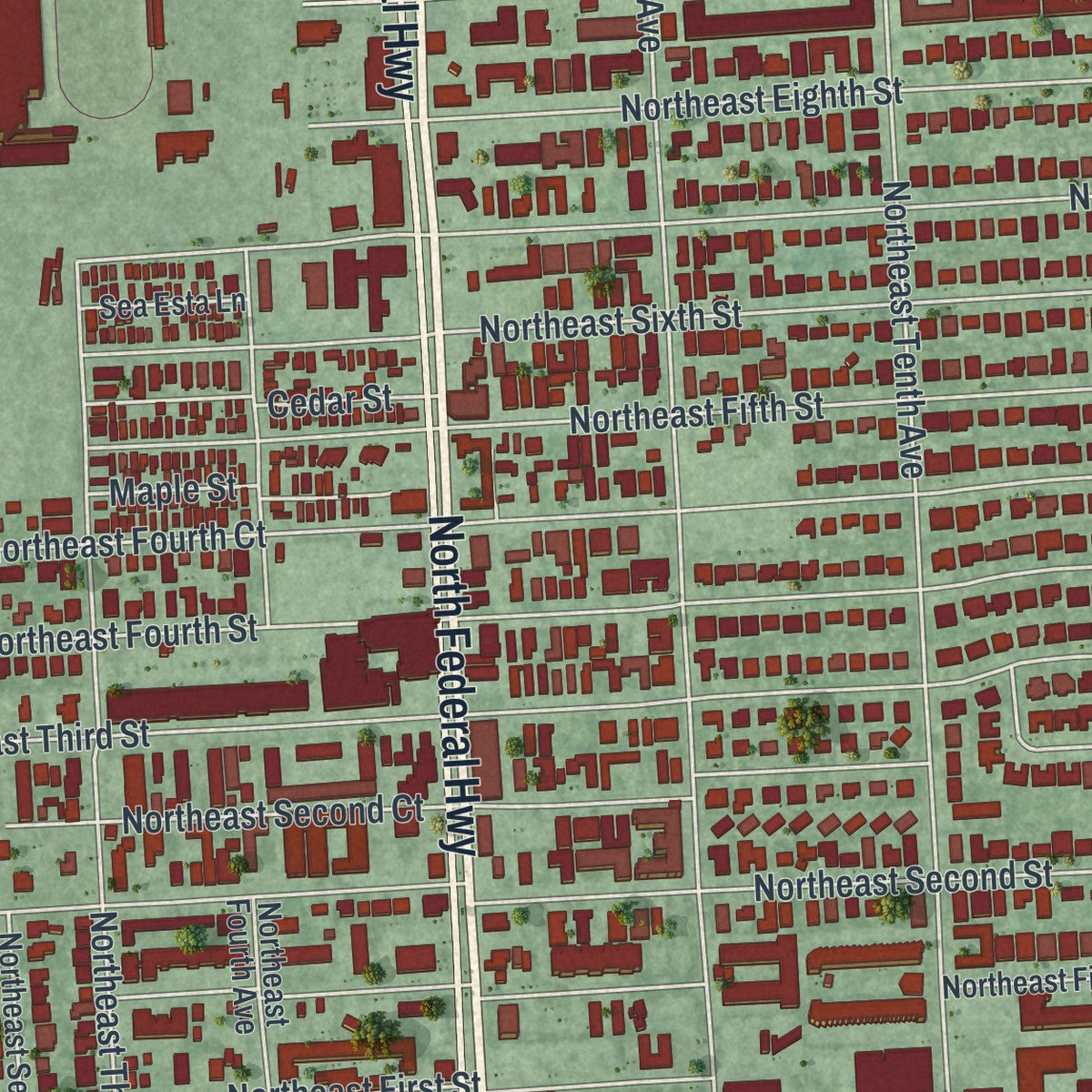 Close-up 2 of the Hallandale Beach, Florida map artwork
