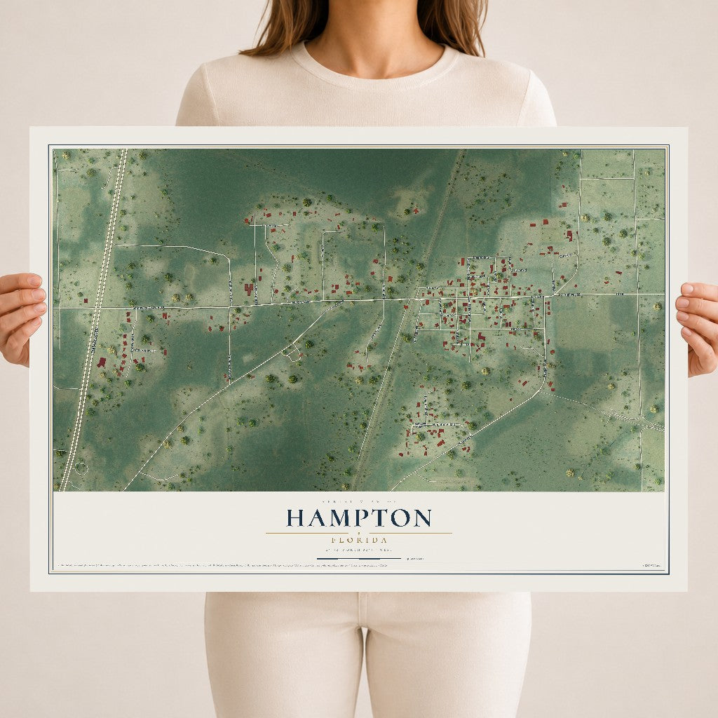 Hampton, Florida map print, 18" x 24" Archival Matte Print mockup