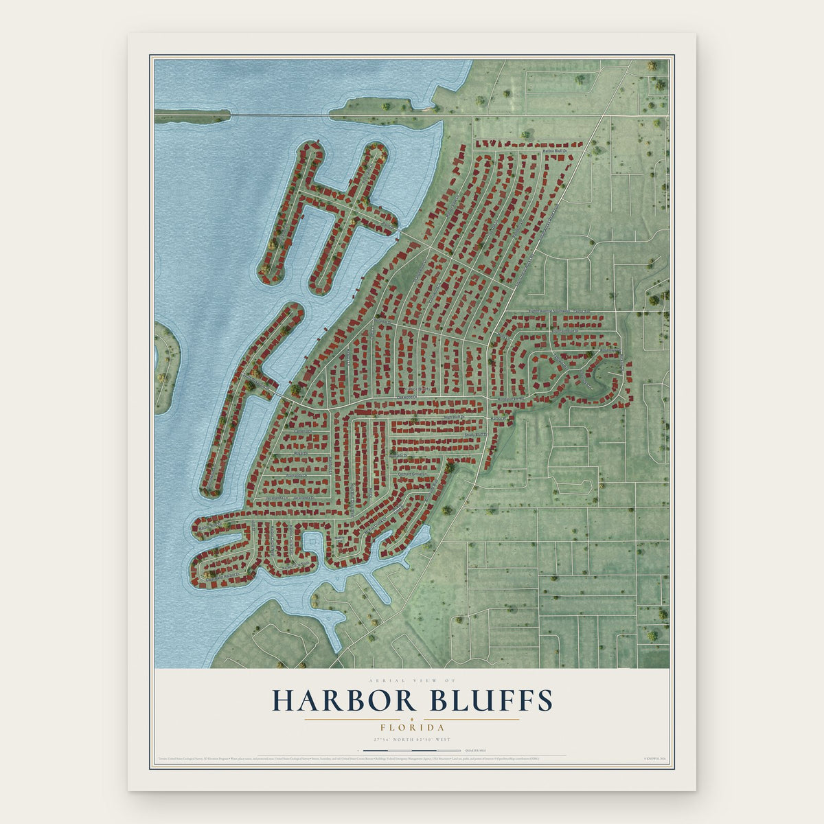 Harbor Bluffs, Florida map print, the full design