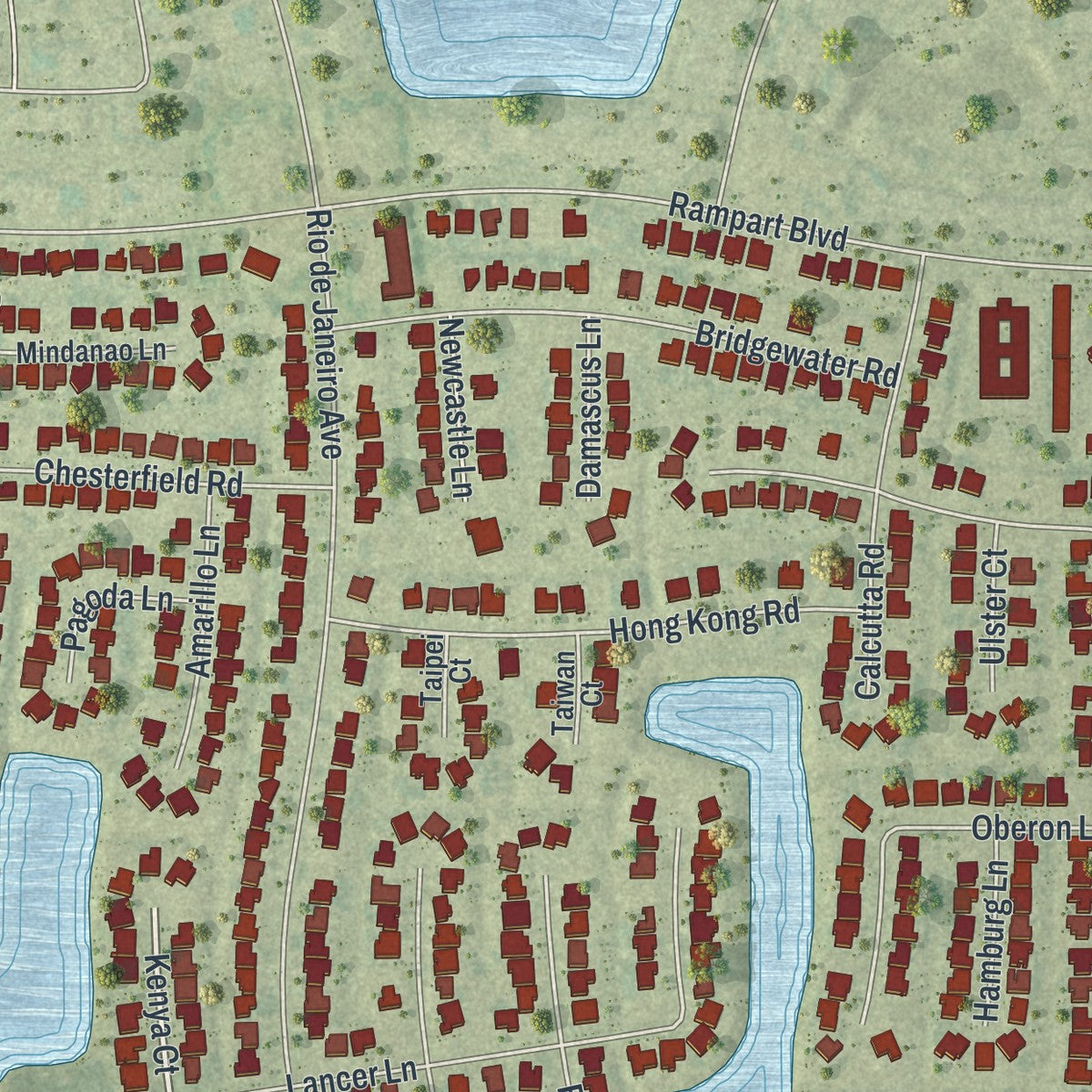 Close-up of the map of Harbour Heights, Florida print showing street and building detail