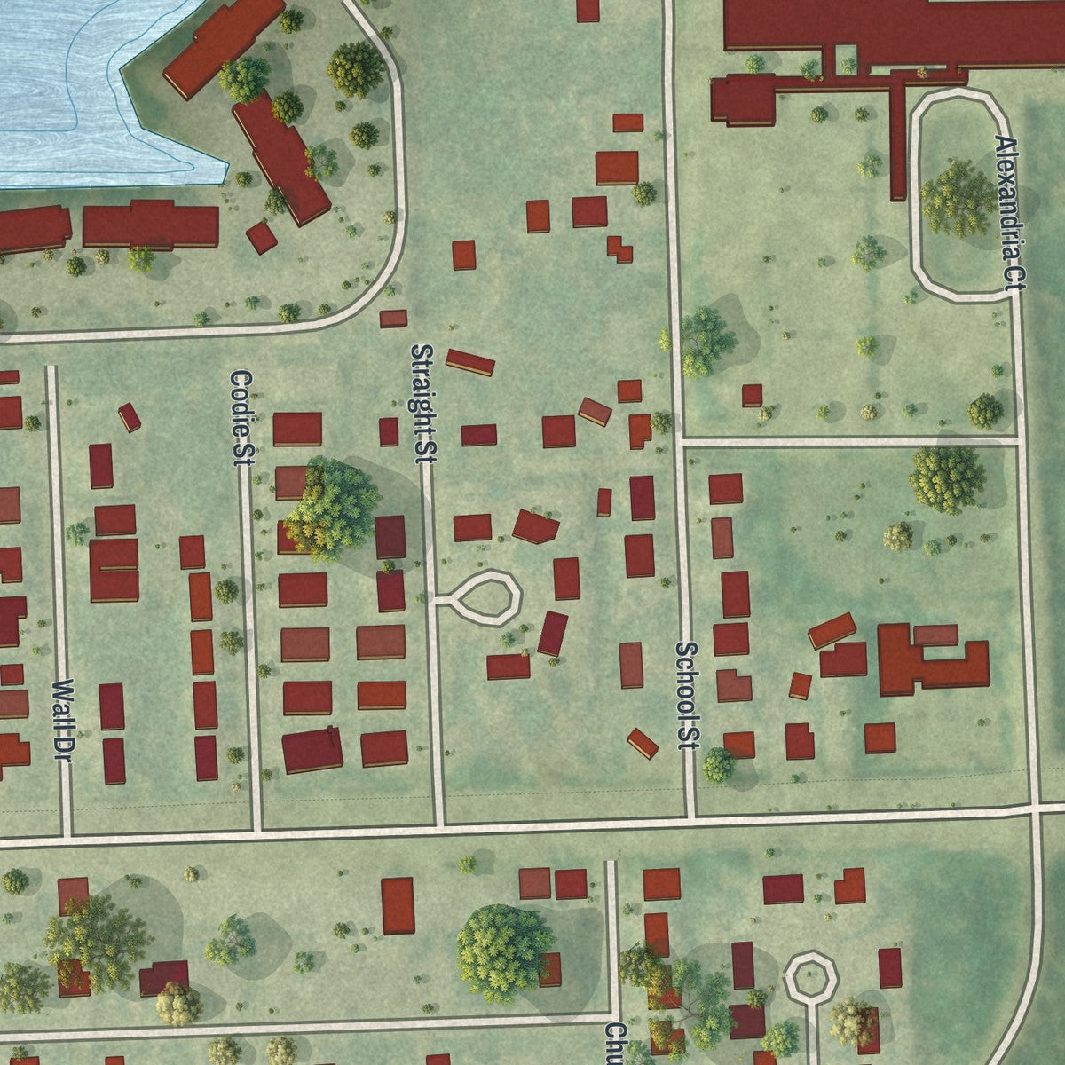 Close-up of the map of Harlem Heights, Florida print showing street and building detail
