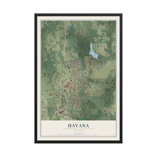 Map of Havana, Florida, 12 x 18 inch print in a black wood frame