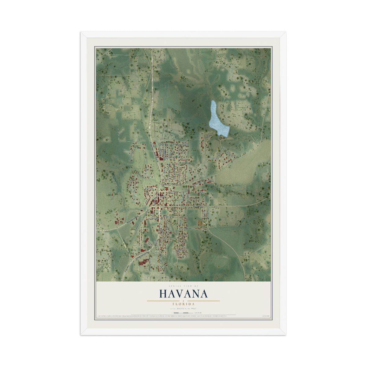 Havana, Florida map print, 12" x 18" W/ White Ayous Wood Frame mockup