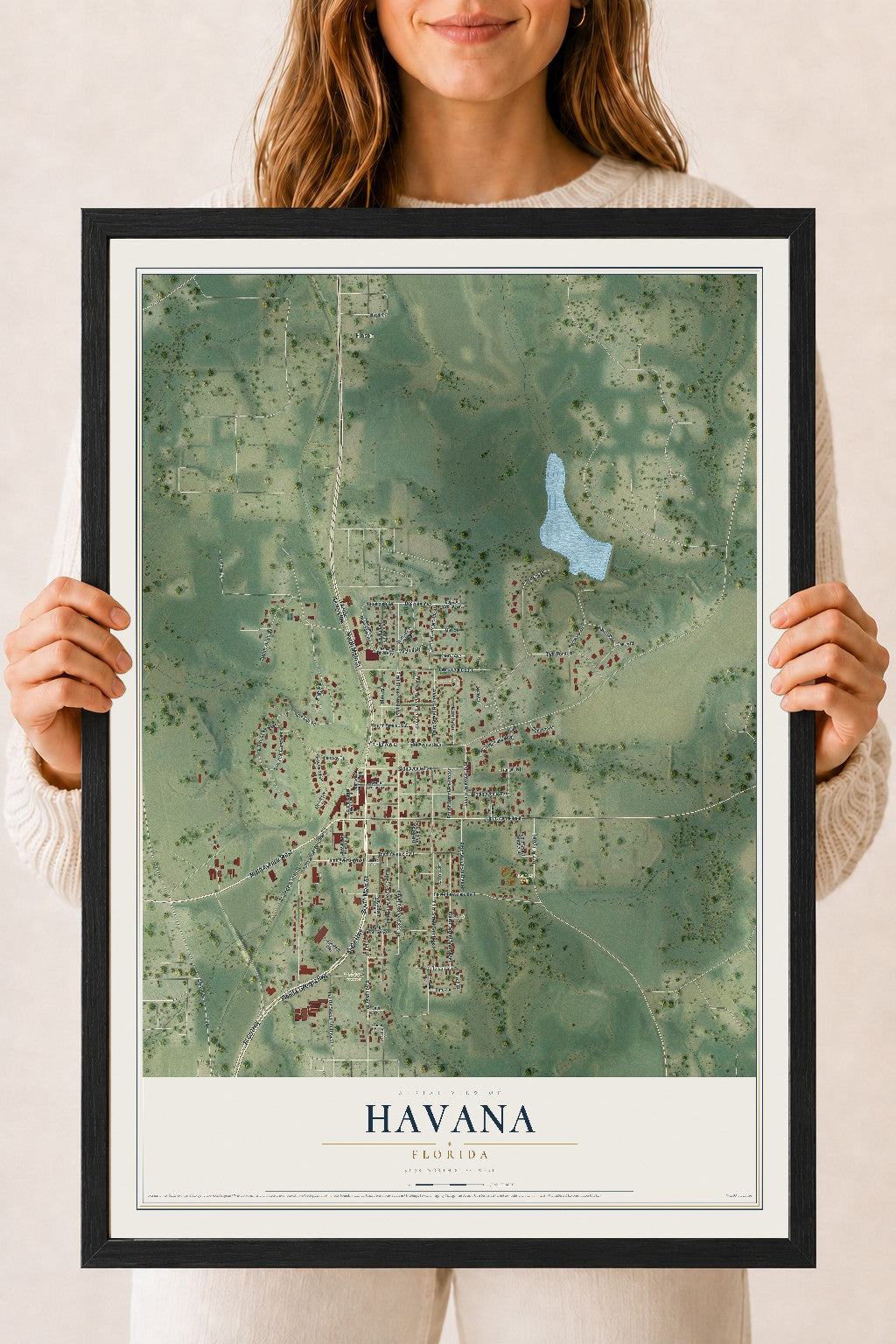 Havana, Florida map print, 18" x 24" W/ Black Ayous Wood Frame mockup