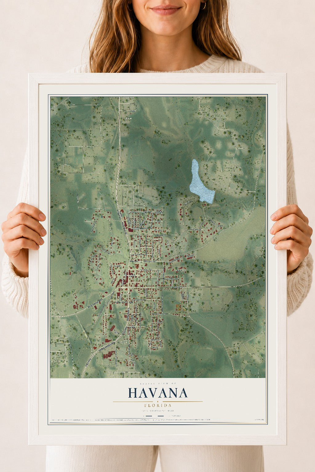 Havana, Florida map print, 18" x 24" W/ White Ayous Wood Frame mockup