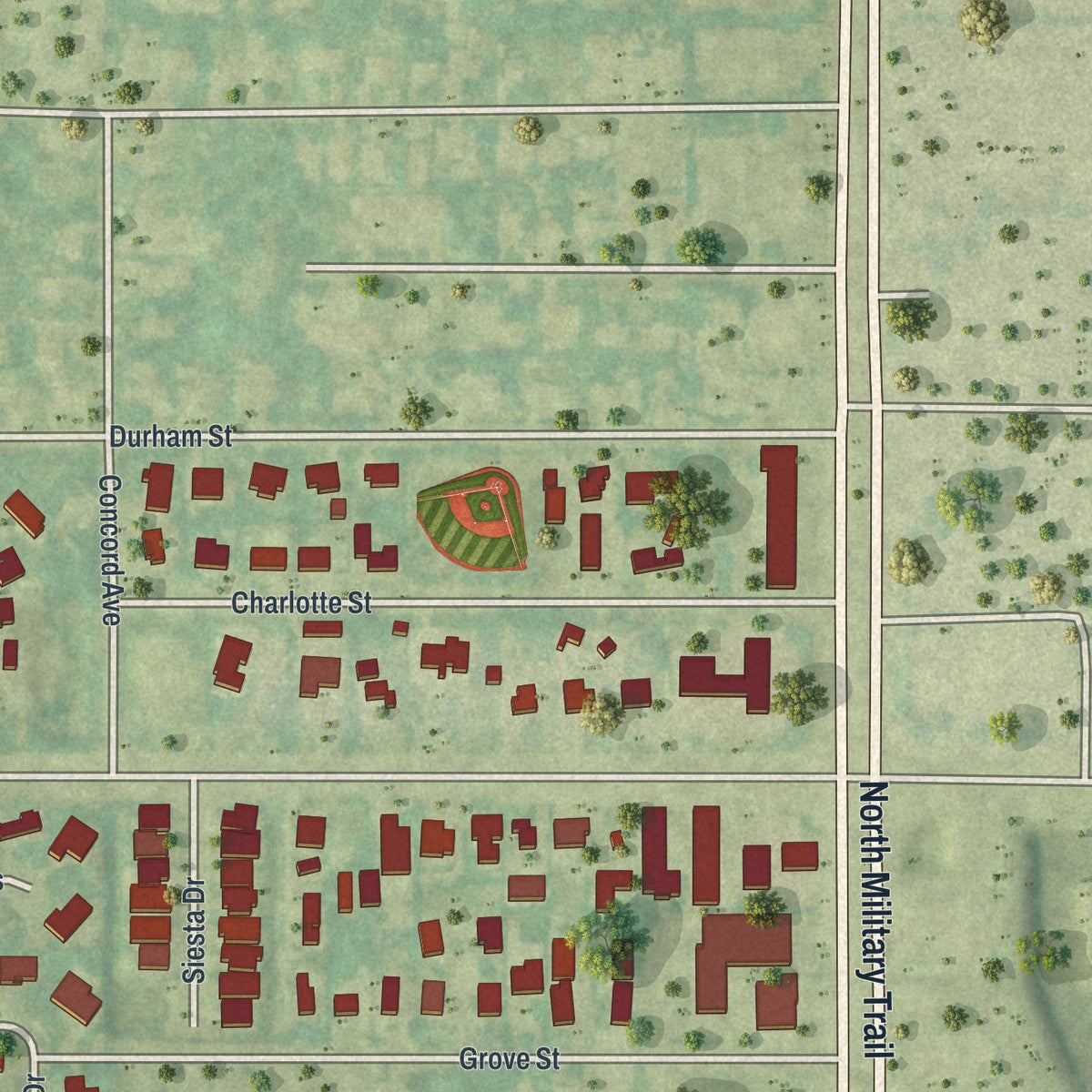 Close-up 2 of the Haverhill, Florida map artwork