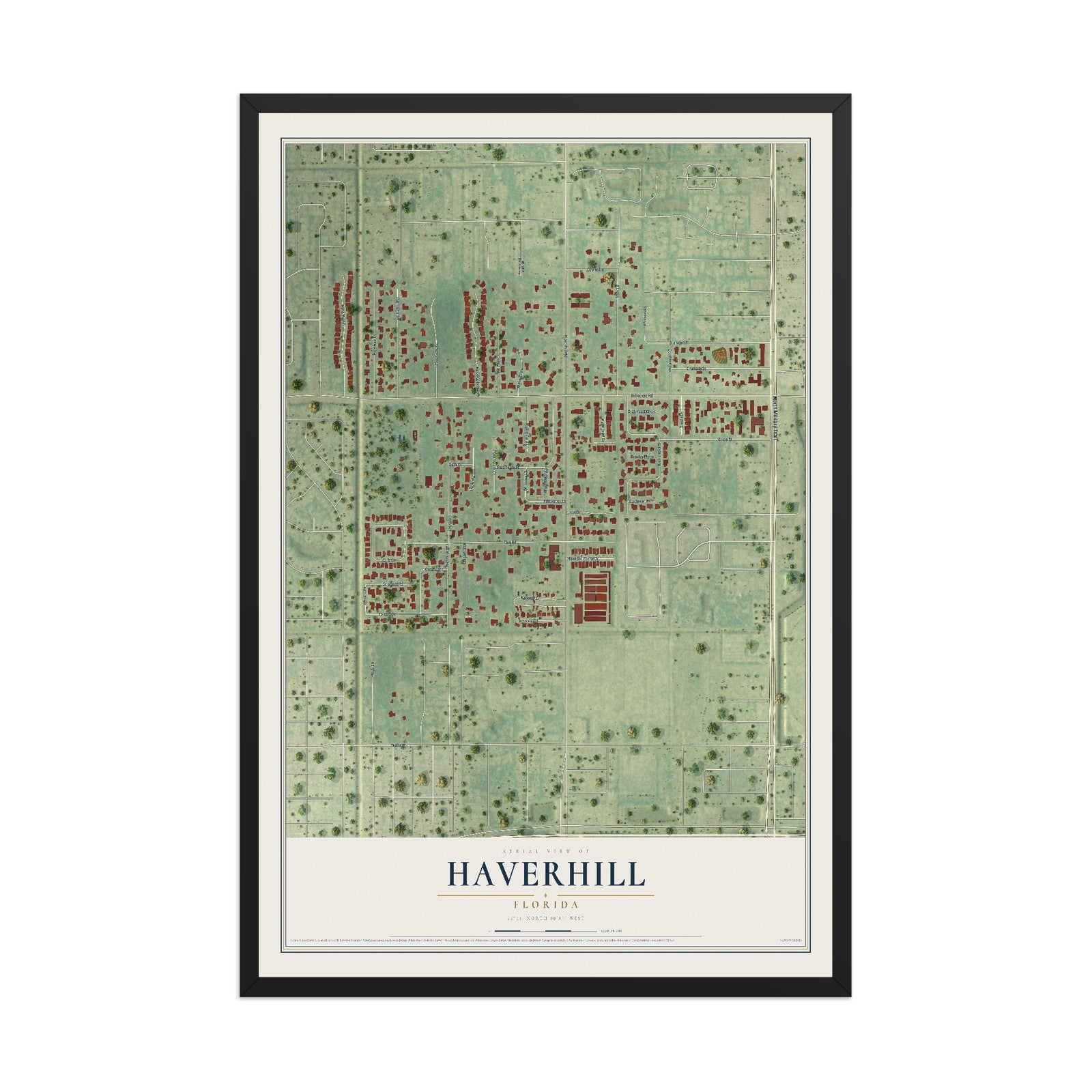 Haverhill, Florida map print, 12" x 18" W/ Black Ayous Wood Frame mockup
