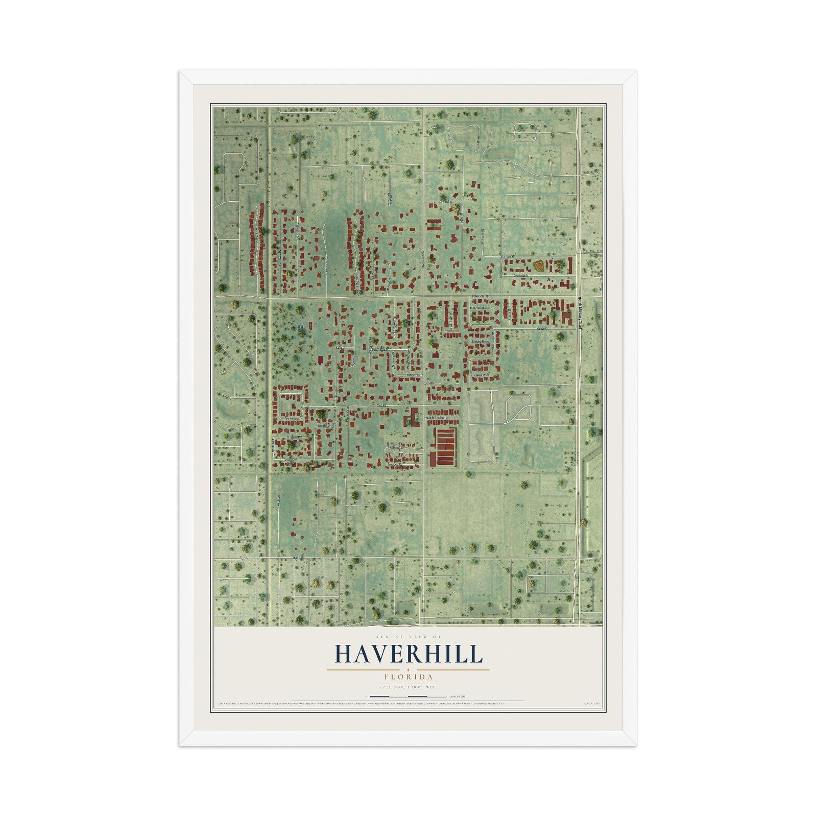Haverhill, Florida map print, 12" x 18" W/ White Ayous Wood Frame mockup