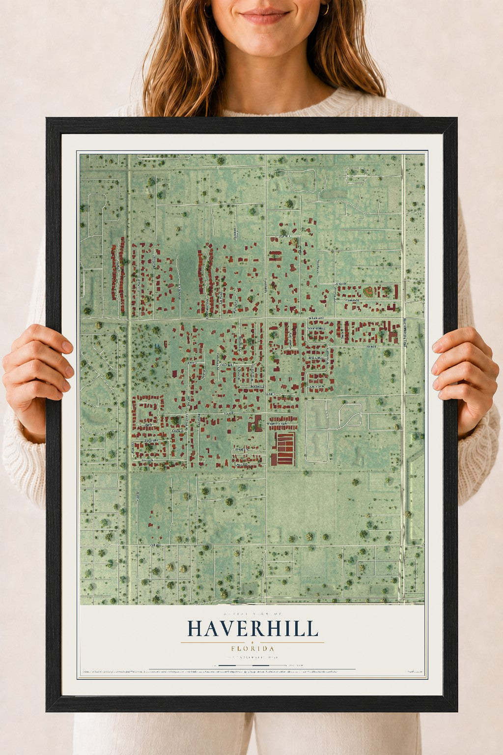 Haverhill, Florida map print, 18" x 24" W/ Black Ayous Wood Frame mockup