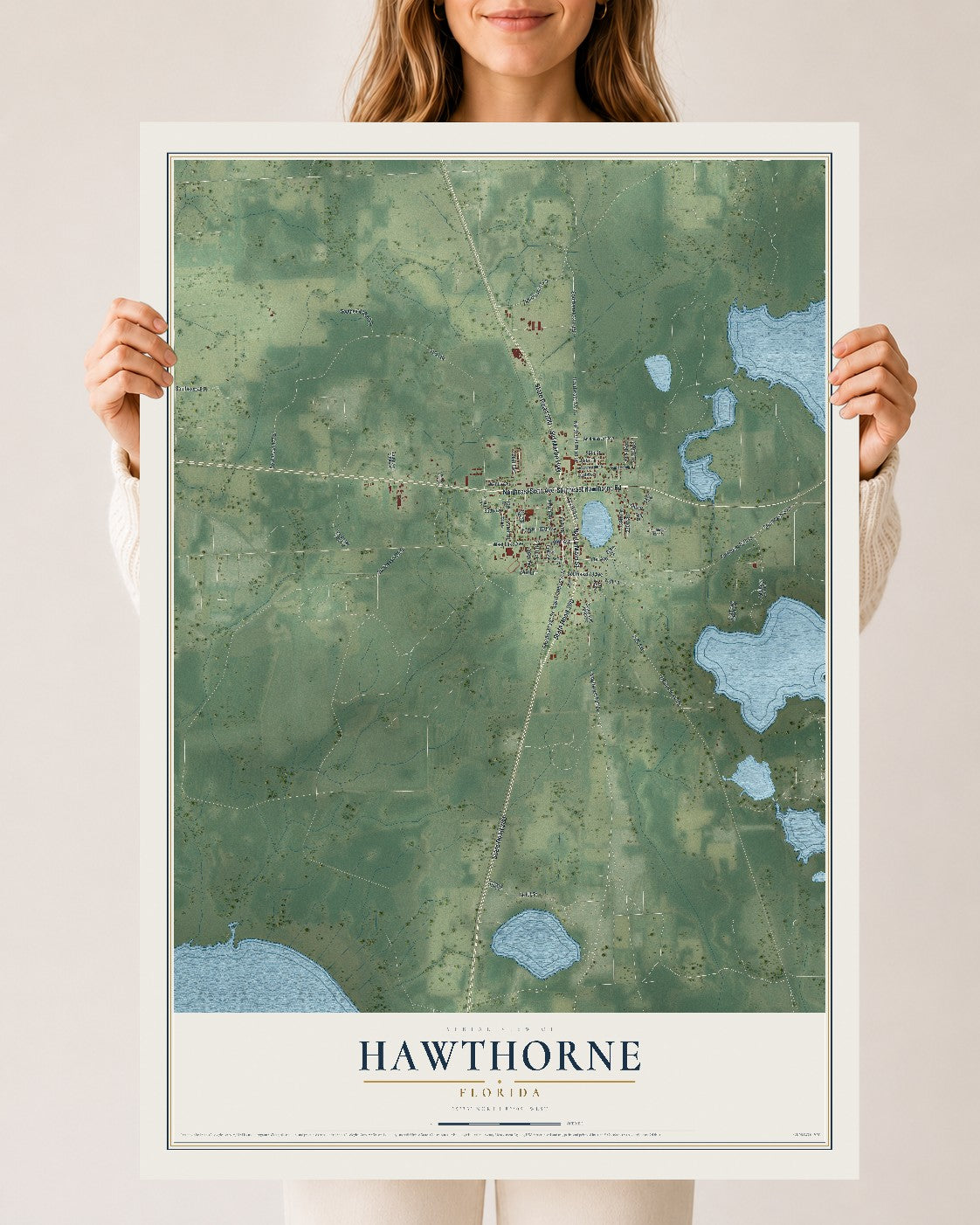 Hawthorne, Florida map print, 24" x 36" Archival Matte Print mockup