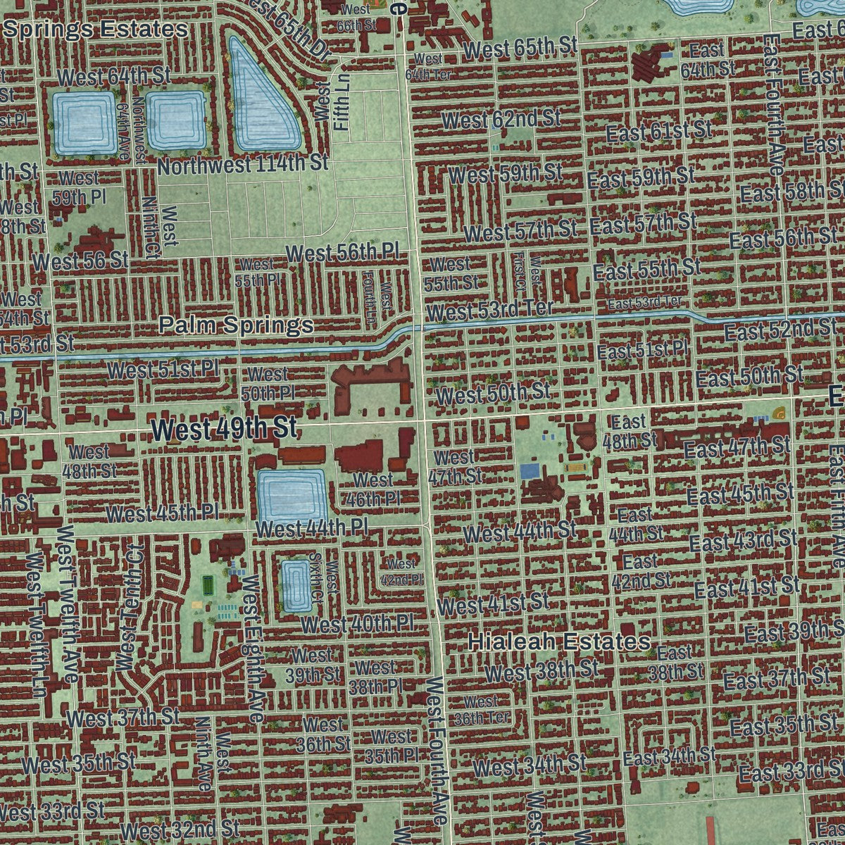 Close-up 1 of the Hialeah, Florida map artwork