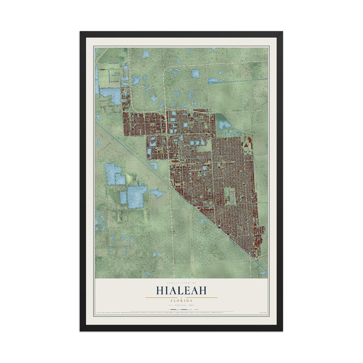 Hialeah, Florida map print, 12" x 18" W/ Black Ayous Wood Frame mockup