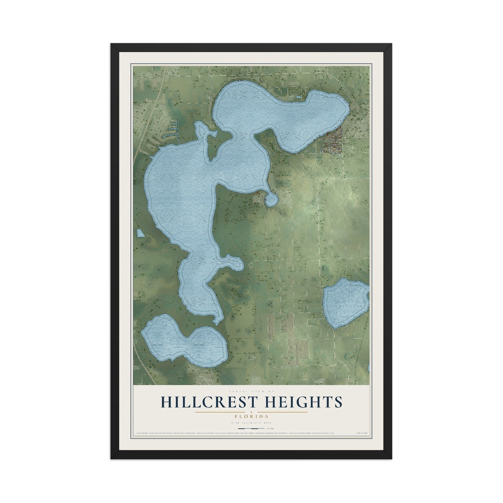 Hillcrest Heights, Florida map print, 12" x 18" W/ Black Ayous Wood Frame mockup