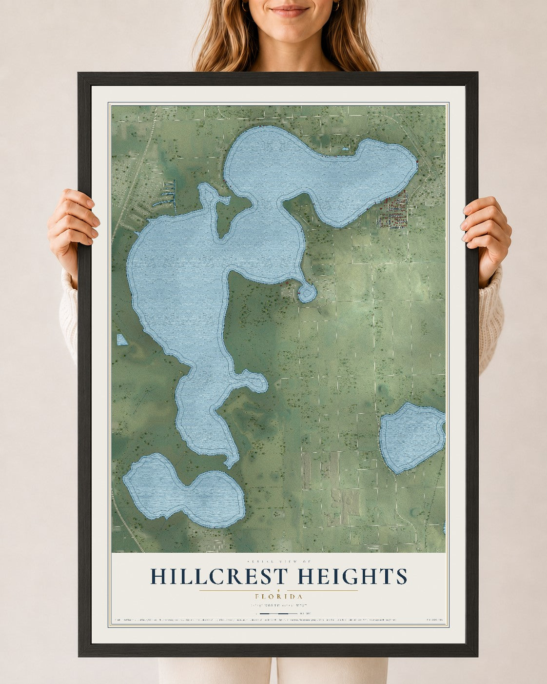 Hillcrest Heights, Florida map print, 24" x 36" W/ Black Ayous Wood Frame mockup