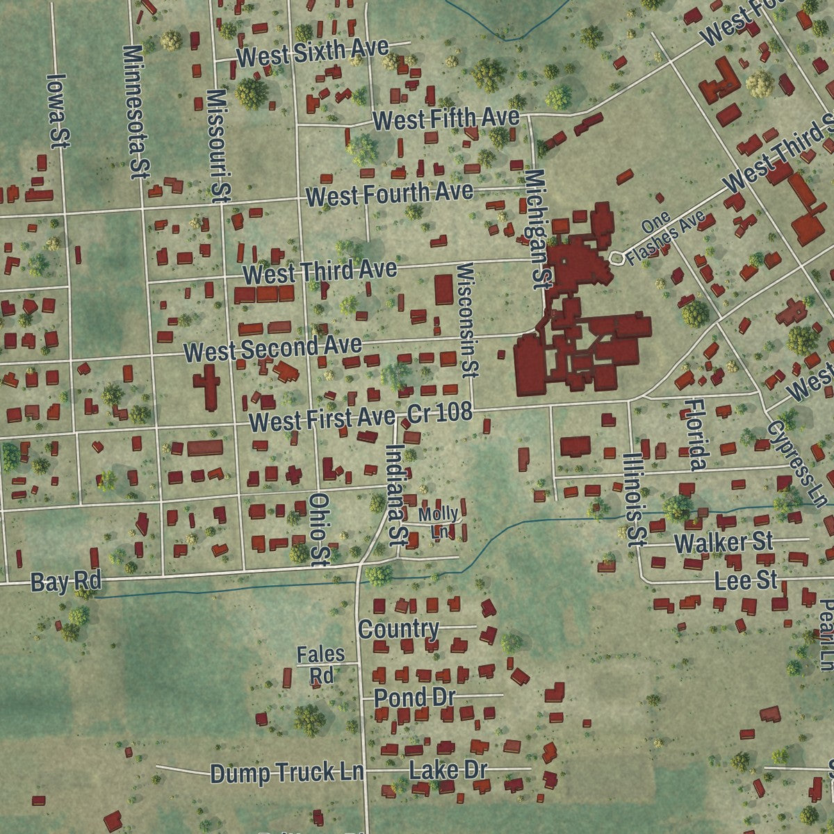 Close-up 1 of the Hilliard, Florida map artwork