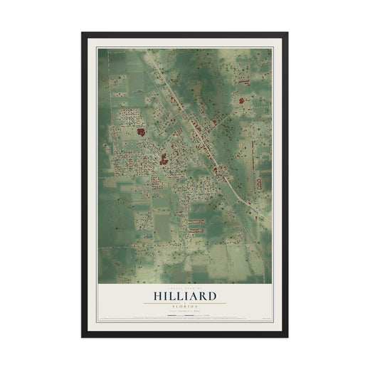 Map of Hilliard, Florida, 12 x 18 inch print in a black wood frame