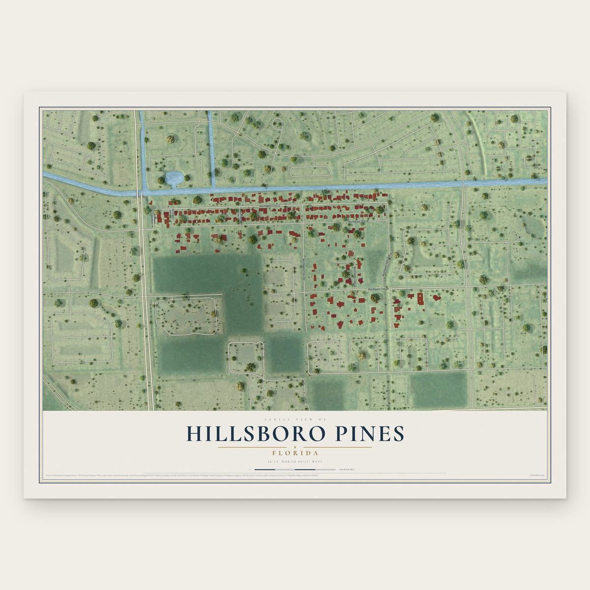 Hillsboro Pines, Florida map print, the full design