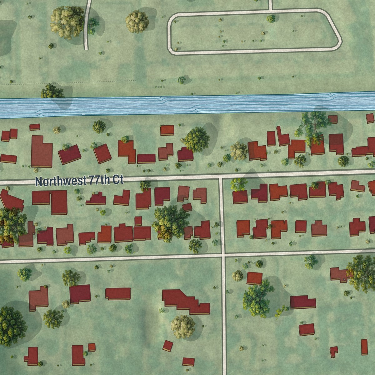 Close-up of the map of Hillsboro Pines, Florida print showing street and building detail