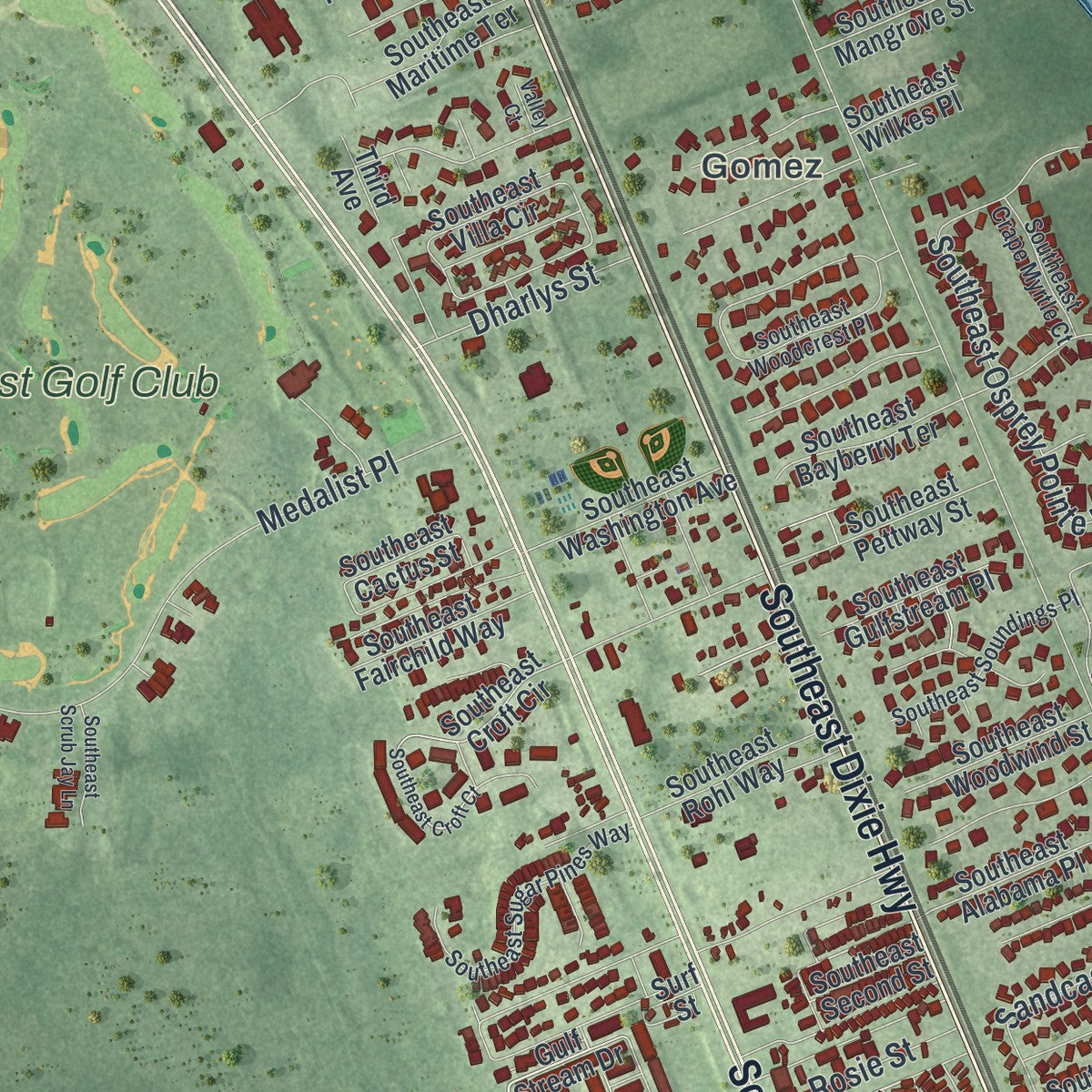 Close-up 2 of the Hobe Sound, Florida map artwork