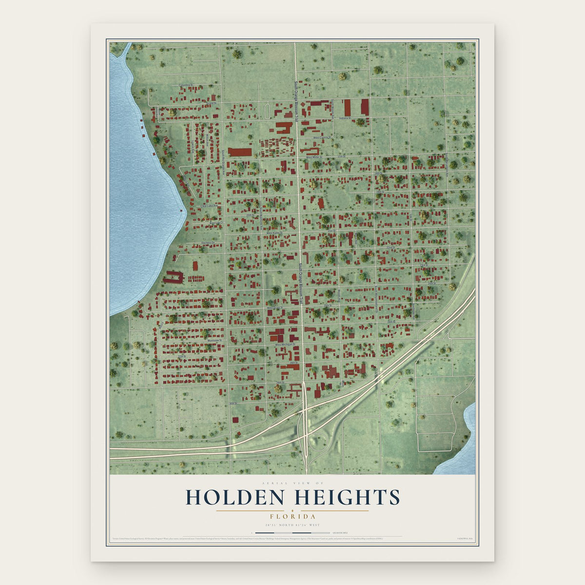 Holden Heights, Florida map print, the full design